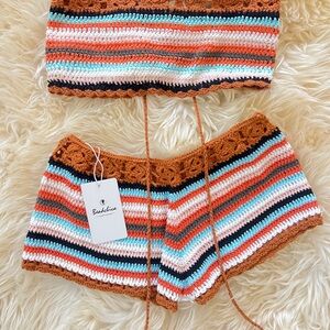 Bukshia Striped Crochet Top and Shorts Set